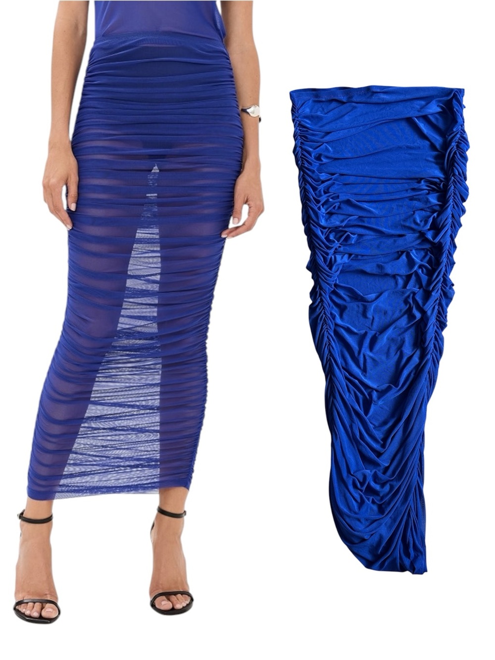 $110 NWT Good American Sheer Ruched Royal Blue Maxi Skirt Swim Coverup